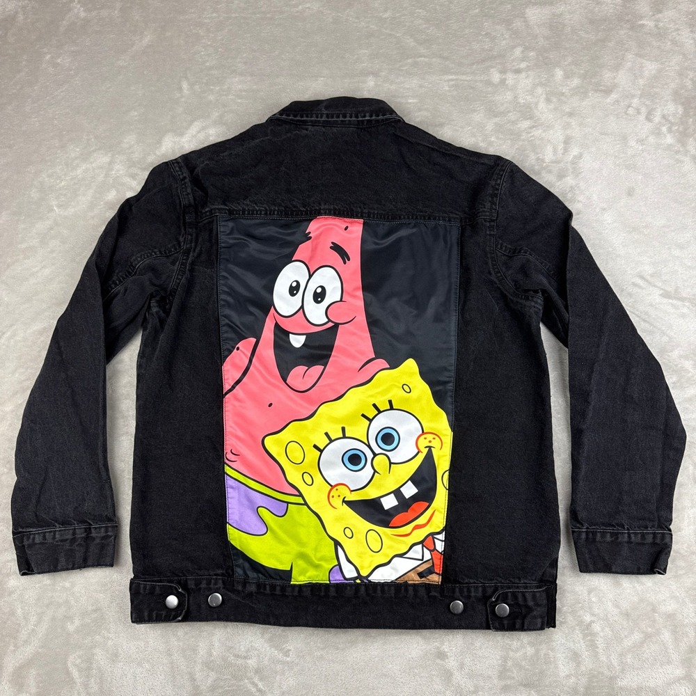 Spongebob Squarepants Denim Trucker Jacket Mens Large Black Nickelodeon Patrick